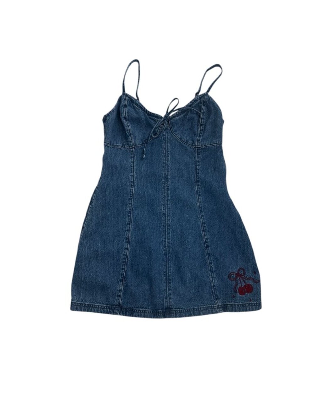 Hollister Denim Dress Women's M Y2K Cherry Embroidered Cami A-line Slip Coquette - Picture 4 of 9